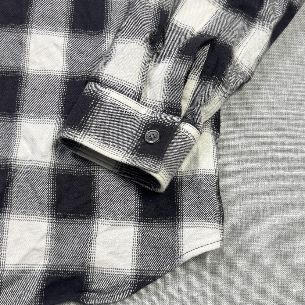 Theory Flannel Shirt Mens XL Black White Plaid Long‎ Sleeve Button Cotton Casual - Picture 7 of 11
